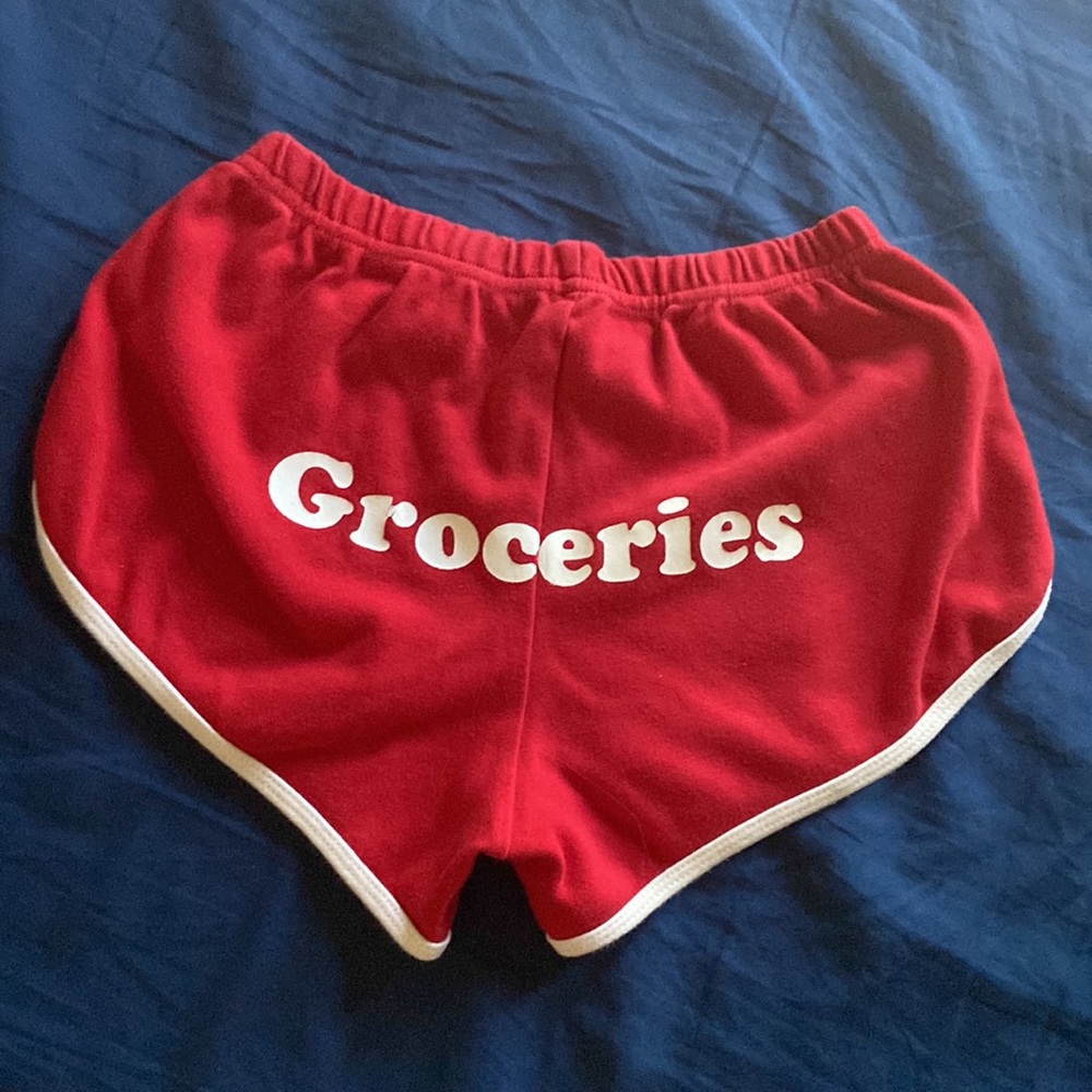 Red Retro Dolphin Groceries Shorts